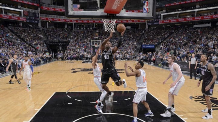 SACRAMENTO, CA - MARCH 4: Harrison Barnes #40 of the Sacramento Kings shoots the ball during the game against the New York Knicks on March 4, 2019 at Golden 1 Center in Sacramento, California. NOTE TO USER: User expressly acknowledges and agrees that, by downloading and or using this Photograph, user is consenting to the terms and conditions of the Getty Images License Agreement. Mandatory Copyright Notice: Copyright 2019 NBAE (Photo by Rocky Widner/NBAE via Getty Images)