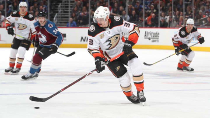 DENVER, CO - MARCH 15: Jakob Silfverberg #33 of the Anaheim Ducks skates against the Colorado Avalanche at the Pepsi Center on March 15, 2019 in Denver, Colorado. The Ducks defeated the Avalanche 5-3. (Photo by Michael Martin/NHLI via Getty Images)