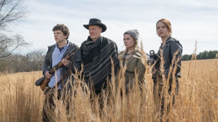 Columbus (Jesse Eisenberg), Tallahassee (Woody Harrelson), Little Rock (Abigail Breslin) and Wichita (Emma Stone) in Columbia Pictures' ZOMBIELAND: DOUBLE TAP.