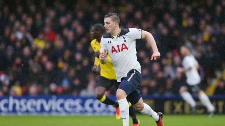 WATFORD, ENGLAND - JANUARY 01: Kevin Wimmer of Tottenham during the Premier League match between Watford and Tottenham Hotspur at Vicarage Road on January 1, 2017 in Watford, England. (Photo by Alex Morton/Getty Images)
