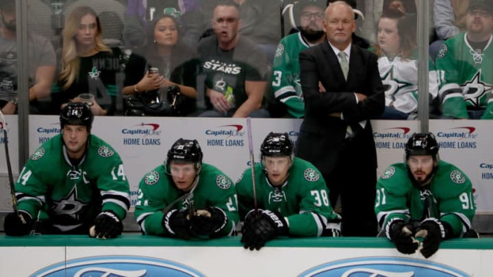 DALLAS, TX - OCTOBER 25: Head coach Lindy Ruff of the Dallas Stars looks on as the Dallas Stars take on the Winnipeg Jets in the third period at American Airlines Center on October 25, 2016 in Dallas, Texas. (Photo by Tom Pennington/Getty Images)
