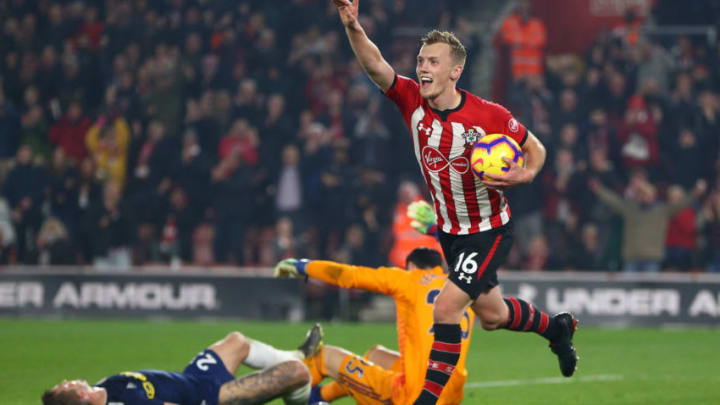 SOUTHAMPTON, ENGLAND - FEBRUARY 27: James Ward-Prowse of Southampton celebrates his sides second goal during the Premier League match between Southampton FC and Fulham FC at St Mary's Stadium on February 27, 2019 in Southampton, United Kingdom. (Photo by Steve Bardens/Getty Images)