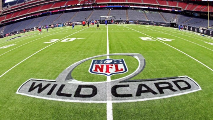 Jan 4, 2020; Houston, Texas, USA; A view of the Wild Card logo before the AFC Wild Card NFL Playoff game between the Houston Texans and the Buffalo Bills at NRG Stadium. Mandatory Credit: Troy Taormina-USA TODAY Sports