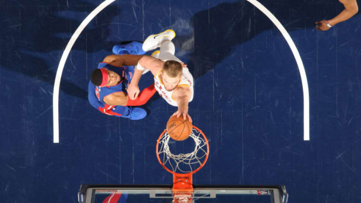 INDIANAPOLIS, IN - NOVEMBER 17: Domantas Sabonis #11 of the Indiana Pacers dunks against the Detroit Pistons on November 17, 2017 at Bankers Life Fieldhouse in Indianapolis, Indiana. NOTE TO USER: User expressly acknowledges and agrees that, by downloading and or using this Photograph, user is consenting to the terms and conditions of the Getty Images License Agreement. Mandatory Copyright Notice: Copyright 2017 NBAE (Photo by Ron Hoskins/NBAE via Getty Images)