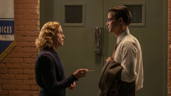 (L-R): Amy Madigan as Miss Adelaide Finnister and Daniel Zovatto as Tiago Vega in PENNY DREADFUL: CITY OF ANGELS, “Dead People Lie Down”. Photo Credit: Justin Lubin/SHOWTIME.