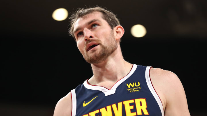 PORTLAND, OREGON – OCTOBER 08: Tyler Zeller #45 of the Denver Nuggets reacts against the Portland Trail Blazers in the first quarter during a preseason game at Veterans Memorial Coliseum on October 08, 2019 in Portland, Oregon. NOTE TO USER: User expressly acknowledges and agrees that, by downloading and or using this photograph, User is consenting to the terms and conditions of the Getty Images License Agreement (Photo by Abbie Parr/Getty Images)