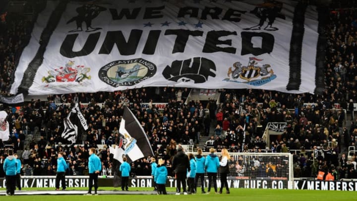 NEWCASTLE UPON TYNE, ENGLAND - FEBRUARY 20: A giant flag flutters in the Gallowgate end before the Sky Bet Championship match between Newcastle United and Aston Villa at St James' Park on February 20, 2017 in Newcastle upon Tyne, England. (Photo by Stu Forster/Getty Images)