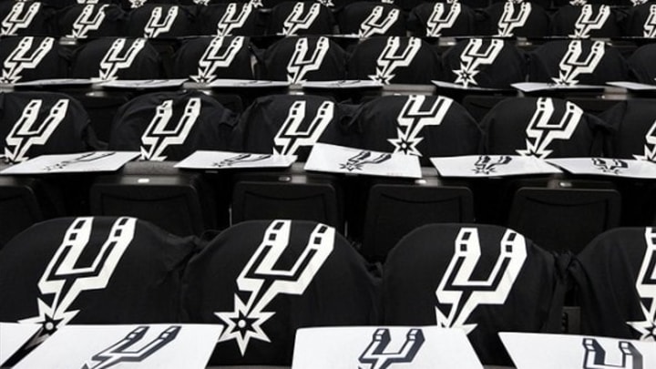 Jun 11, 2013; San Antonio, TX, USA; General view of t-shirts on the seats prior to the first quarter of game three of the 2013 NBA Finals between the Miami Heat and the San Antonio Spurs at the AT