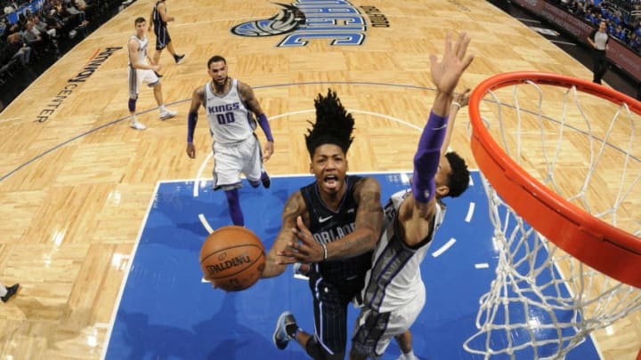 ORLANDO, FL - JANUARY 23: Elfrid Payton #2 of the Orlando Magic shoots the ball against the Sacramento Kings on January 23, 2018 at Amway Center in Orlando, Florida. NOTE TO USER: User expressly acknowledges and agrees that, by downloading and or using this photograph, User is consenting to the terms and conditions of the Getty Images License Agreement. Mandatory Copyright Notice: Copyright 2018 NBAE (Photo by Fernando Medina/NBAE via Getty Images)