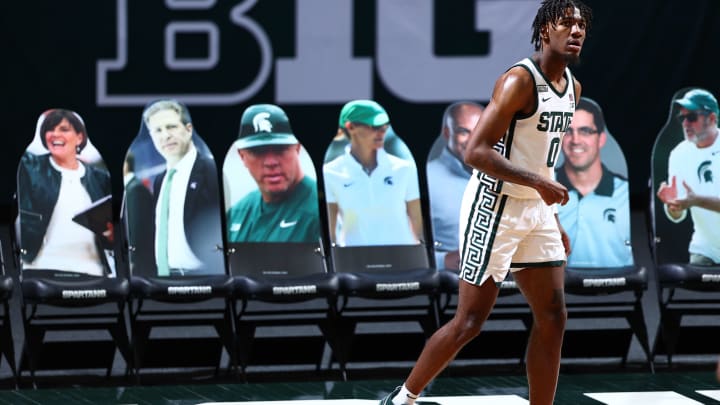 EAST LANSING, MICHIGAN – FEBRUARY 25: Aaron Henry #0 of the Michigan State Spartans, NBA Draft Sleeper for the Minnesota Timberwolves. (Photo by Rey Del Rio/Getty Images)