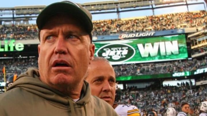 Nov 9, 2014; East Rutherford, NJ, USA; New York Jets head coach Rex Ryan walks off the field after the New York Jets 20-13 victory over the Pittsburgh Steelers at MetLife Stadium. Mandatory Credit: Ed Mulholland-USA TODAY Sports