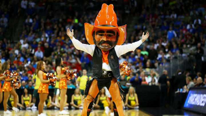 OMAHA, NE – MARCH 20: The Oklahoma State Cowboys mascot performs against the Oregon Ducks during the second round of the 2015 NCAA Men’s Basketball Tournament at the CenturyLink Center on March 20, 2015 in Omaha, Nebraska. (Photo by Ronald Martinez/Getty Images)