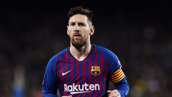 BARCELONA, SPAIN - JANUARY 30: Lionel Messi of FC Barcelona looks on during the Copa del Rey second leg Quarter Final match between FC Barcelona and Sevilla FC at Nou Camp on January 30, 2019 in Barcelona, Spain. (Photo by Quality Sport Images/Getty Images)