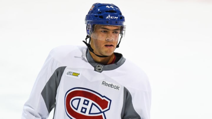 BROSSARD, QC - JULY 04: Look on Montreal Canadiens Rookie center Ryan Poehling (44) during the Montreal Canadiens Development Camp on July 4, 2017, at Bell Sports Complex in Brossard, QC (Photo by David Kirouac/Icon Sportswire via Getty Images)