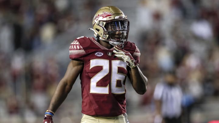 TALLAHASSEE, FL – OCTOBER 17: Cornerback Asante Samuel, Jr. #26 of the Florida State Seminoles during the game against the North Carolina Tar Heels at Doak Campbell Stadium on Bobby Bowden Field on October 17, 2020 in Tallahassee, Florida. The Seminoles defeated the Tar Heels 31 to 28. (Photo by Don Juan Moore/Getty Images)