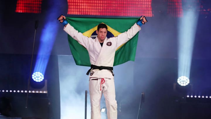 Jun 14, 2019; New York, NY, USA; Neiman Gracie is introduced before his fight against Rory MacDonald (not pictured) during Bellator 222 at Madison Square Garden. MacDonald won the fight. Mandatory Credit: Ed Mulholland-USA TODAY Sports