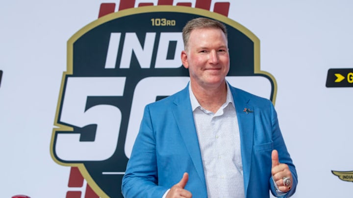Jim Cornelison, singer of "Back Home Again in Indiana", at the Indy 500 (Photo by Michael Hickey/Getty Images)