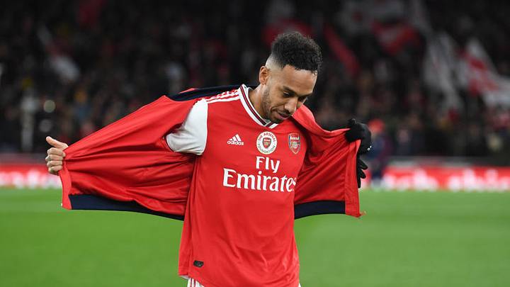 LONDON, ENGLAND - DECEMBER 15: Pierre-Emerick Aubameyang of Arsenal before the Premier League match between Arsenal FC and Manchester City at Emirates Stadium on December 15, 2019 in London, United Kingdom. (Photo by Stuart MacFarlane/Arsenal FC via Getty Images)