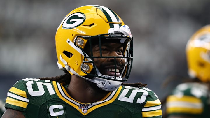 ARLINGTON, TEXAS – OCTOBER 06: Za’Darius Smith #55 of the Green Bay Packers warms up prior to their game against the Dallas Cowboys at AT&T Stadium on October 06, 2019 in Arlington, Texas. (Photo by Ronald Martinez/Getty Images)