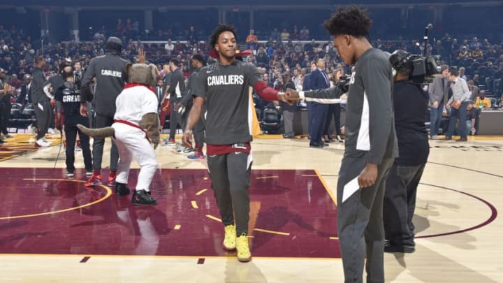 CLEVELAND, OH - JANUARY 25: Darius Garland #10 and Collin Sexton #2 of the Cleveland Cavaliers hi-five prior to a game against the Chicago Bulls on January 25, 2020 at Rocket Mortgage FieldHouse in Cleveland, Ohio. NOTE TO USER: User expressly acknowledges and agrees that, by downloading and/or using this Photograph, user is consenting to the terms and conditions of the Getty Images License Agreement. Mandatory Copyright Notice: Copyright 2020 NBAE (Photo by David Liam Kyle/NBAE via Getty Images)