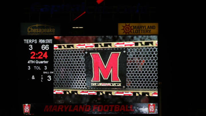 COLLEGE PARK, MD - NOVEMBER 25: The scoreboard shows the final score of the Penn State Nittany Lions and Maryland Terrapins game at Capital One Field on November 25, 2017 in College Park, Maryland. (Photo by Rob Carr/Getty Images)