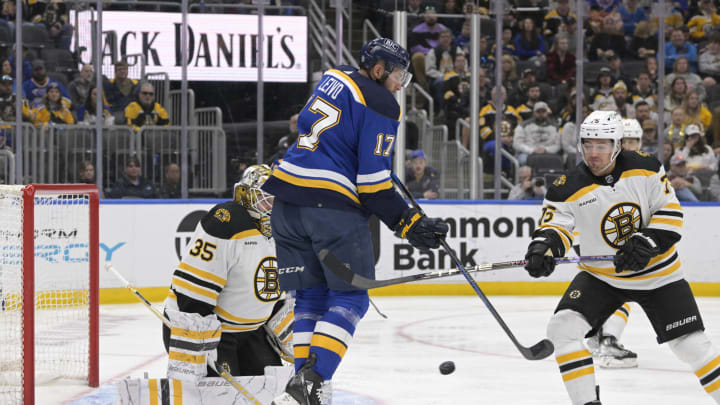 Apr 2, 2023; St. Louis, Missouri, USA; St. Louis Blues left wing Josh Leivo (17) . Mandatory Credit: Jeff Le-USA TODAY Sports