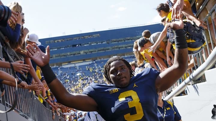 Sep 3, 2016; Ann Arbor, MI, USA; Michigan Wolverines defensive end Rashan Gary (3) enters the tunnel after the game against the Hawaii Warriors at Michigan Stadium. Michigan won 63-3. Mandatory Credit: Rick Osentoski-USA TODAY Sports