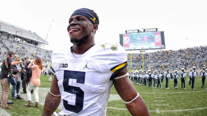 Oct 29, 2016; East Lansing, MI, USA; Michigan Wolverines linebacker Jabrill Peppers (5) walks off the field after a game against the Michigan State Spartans at Spartan Stadium. Mandatory Credit: Mike Carter-USA TODAY Sports