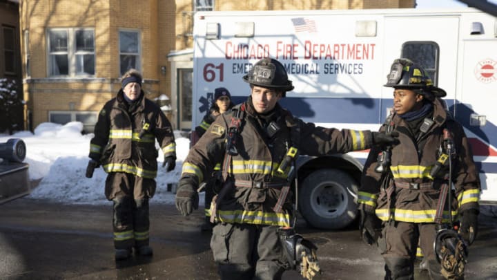 CHICAGO FIRE -- "Escape Route" Episode 908 -- Pictured: (l-r) Christian Stolte as Randall “Mouch” McHolland, Jon-Michael Ecker as Lieutenant Greg Grainger, Daniel Kyri as Ritter -- (Photo by: Adrian S. Burrows Sr./NBC)