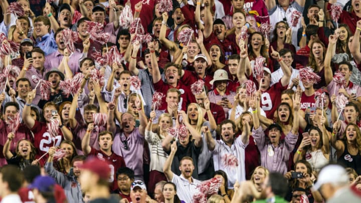 BATON ROUGE, LA - NOVEMBER 05: Alabama Crimson Tide fans cheer from the stands during the Alabama Crimson Tide at LSU Tigers game on November 5, 2016, at Tiger Stadium in Baton Rouge, LA. (Photo by John Korduner/Icon Sportswire via Getty Images)