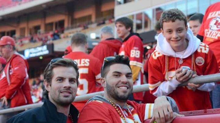 A Kansas City Chiefs held up a sign for an injured young child during Sunday's NFL battle with the Buffalo Bills Mandatory Credit: Denny Medley-USA TODAY Sports