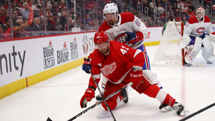 DETROIT, MICHIGAN – FEBRUARY 18: Luke Glendening (Photo by Gregory Shamus/Getty Images)