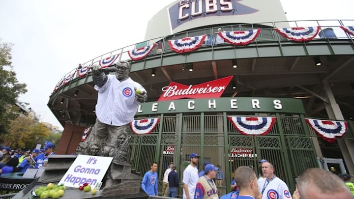 Oct 29, 2016; Chicago, IL, USA; Harry Caray statue outside Wrigley Field before game four of the 2016 World Series between the Chicago Cubs and the Cleveland Indians. Mandatory Credit: Jerry Lai-USA TODAY Sports