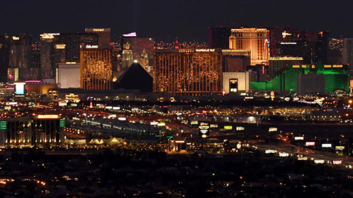 LAS VEGAS, NEVADA - MARCH 18: A general view shows many of the hotel-casinos and other properties that are now closed in response to the coronavirus continuing to spread across the United States on March 18, 2020 in Las Vegas, Nevada. On Tuesday, Nevada Gov. Steve Sisolak announced a statewide closure of all nonessential businesses, including all hotel-casinos on the Las Vegas Strip, by noon today for at least 30 days to help combat the spread of the virus. The World Health Organization declared the coronavirus (COVID-19) a global pandemic on March 11th. (Photo by Ethan Miller/Getty Images)