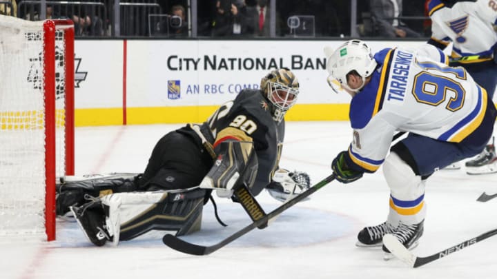 Vladimir Tarasenko takes the shot against the Knights. (Photo by Ethan Miller/Getty Images)