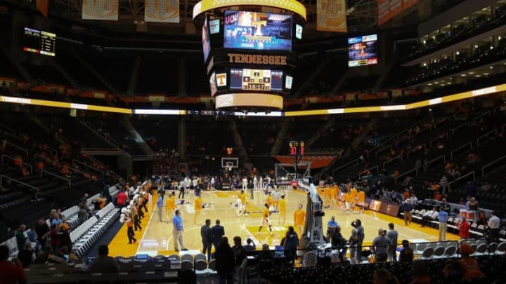 Dec 13, 2016; Knoxville, TN, USA; The Tennessee Volunteers and Tennessee Tech Golden Eagles warmup prior to the game at Thompson-Boling Arena. Mandatory Credit: Randy Sartin-USA TODAY Sports
