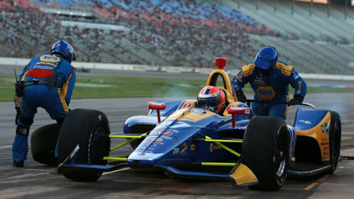 FORT WORTH, TX - JUNE 09: Alexander Rossi, driver of the #27 NAPA Auto Parts Honda, pits during the Verizon IndyCar Series DXC Technology 600 at Texas Motor Speedway on June 9, 2018 in Fort Worth, Texas. (Photo by Sean Gardner/Getty Images)