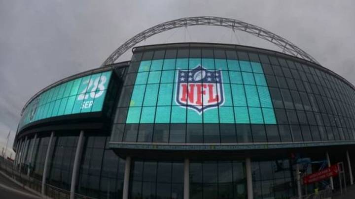 General view of the NFL Shield logo at Wembley Stadium marquee in advance of the NFL International Series game between the Detroit Lions and the Atlanta Falcons. Mandatory Credit: Kirby Lee-USA TODAY Sports
