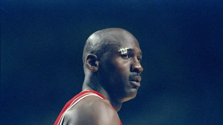 25 May 1998: Michael Jordan #23 of the Chicago Bulls looks on during an Eastern Conference Final game against the Indiana Pacers at the Market Square Arena in Indianapolis, Indiana. The Pacers defeated the Bulls 96-94.