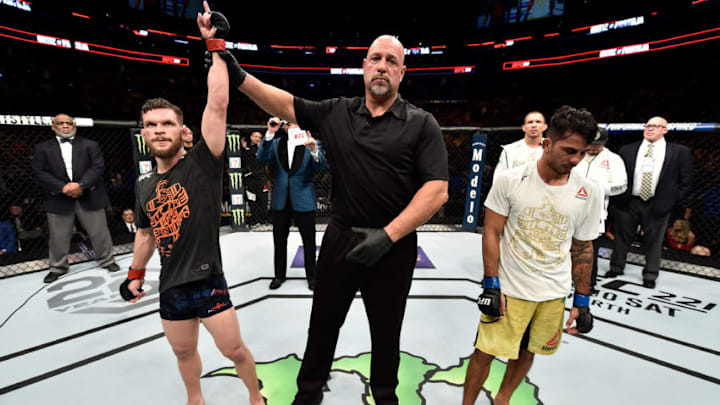 BOSTON, MA - JANUARY 20: Dustin Ortiz celebrates after his unanimous-decision victory over Alexandre Pantoja of Brazil in their flyweight bout during the UFC 220 event at TD Garden on January 20, 2018 in Boston, Massachusetts. (Photo by Jeff Bottari/Zuffa LLC/Zuffa LLC via Getty Images)