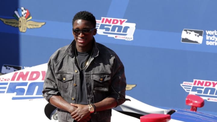 INDIANAPOLIS, IN - MAY 27: Indiana Pacer Victor Oladipo walks the red carpet during the Indianapolis 500 on May 27, 2018, at the Indianapolis Motor Speedway in Indianapolis, Indiana. (Photo by Jeffrey Brown/Icon Sportswire via Getty Images)