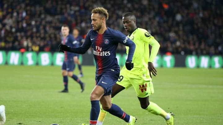 PARIS, FRANCE - NOVEMBER 2: Neymar Jr of PSG, Nicolas Pepe of Lille during the french Ligue 1 match between Paris Saint-Germain (PSG) and Lille OSC (LOSC) at Parc des Princes stadium on November 2, 2018 in Paris, France. (Photo by Jean Catuffe/Getty Images)
