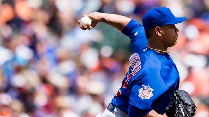 BALTIMORE, MD - JULY 16: Starting pitcher Jose Quintana #62 of the Chicago Cubs throws a pitch to a Baltimore Orioles batter in the fourth inning during a game at Oriole Park at Camden Yards on July 16, 2017 in Baltimore, Maryland. (Photo by Patrick McDermott/Getty Images)