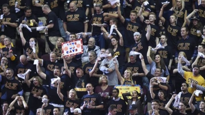 Jun 16, 2016; Cleveland, OH, USA; Fans cheer in game six of the NBA Finals between the Cleveland Cavaliers and the Golden State Warriors at Quicken Loans Arena. Cleveland won 115-101. Mandatory Credit: David Richard-USA TODAY Sports