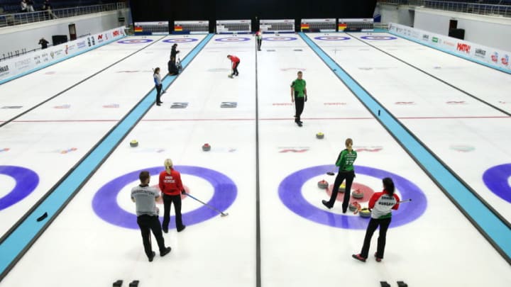 SOCHI, RUSSIA - NOVEMBER 12, 2017: Sochi International Mixed Doubles event of the 2017/18 World Curling Tour (WCT) at the Ice Cube curling centre. Valery Sharifulin/TASS (Photo by Valery Sharifulin\TASS via Getty Images)