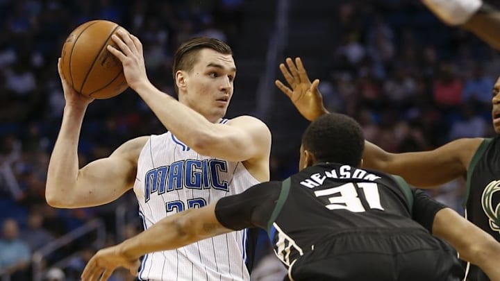 Apr 11, 2016; Orlando, FL, USA; Milwaukee Bucks forward John Henson (31) guards against Orlando Magic guard Mario Hezonja (23) during the first quarter of a basketball game at Amway Center. Mandatory Credit: Reinhold Matay-USA TODAY Sports