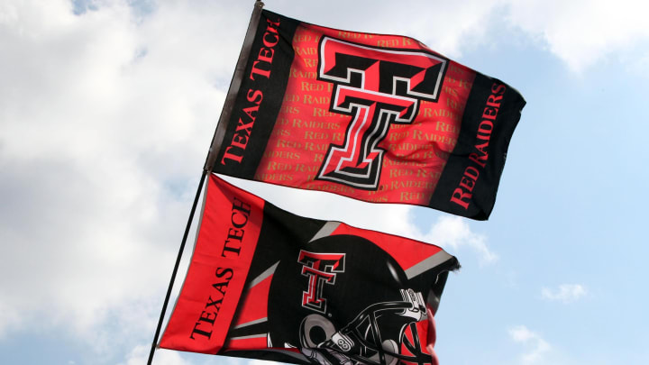 Sep 3, 2016; Lubbock, TX, USA; Texas Tech Red Raider flags fly before the game with the Stephen F. Austin Lumberjacks at Jones AT&T Stadium. Mandatory Credit: Michael C. Johnson-USA TODAY Sports