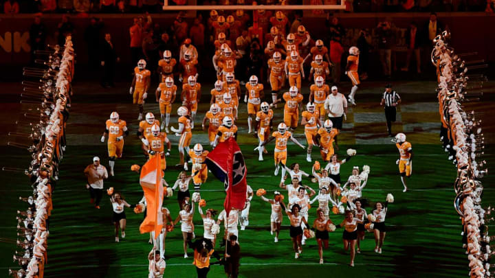 Tennessee takes the field before an SEC football game between Tennessee and Ole Miss at Neyland Stadium in Knoxville, Tenn. on Saturday, Oct. 16, 2021.Kns Tennessee Ole Miss Football