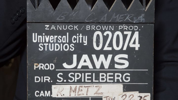 LONDON, ENGLAND – SEPTEMBER 14: Steven Spielberg’s Clapperboard from Jaws (1975) (Photo by John Phillips/Getty Images)