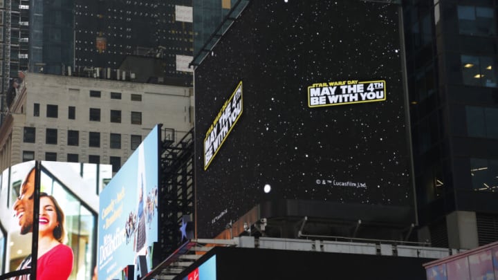 LG Star Wars billboards in Times Square on Wednesday, May 4, 2022, New York. (Stuart Ramson/AP Images for LG Electronics)